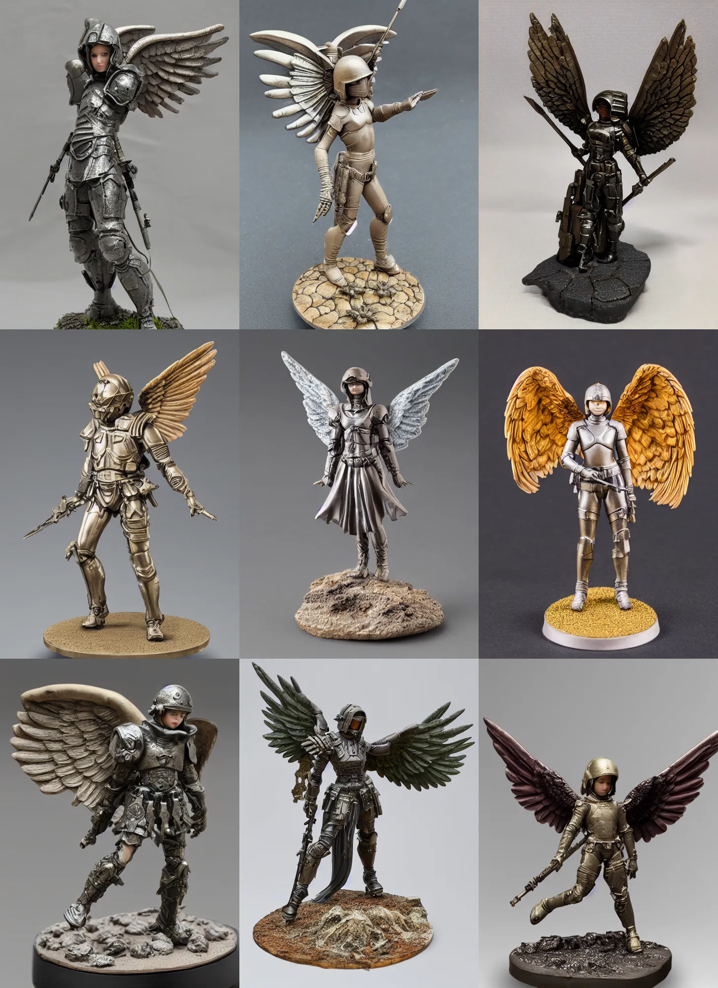 Prompt: 80mm resin detailed miniature of a young armored angel, on textured base; Miniature product Photos, 4K, Full body; Front view