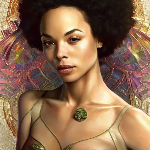 Image similar to full figure ultra realistic illustration, madeleine mantock from charmed second re run, as marvel enchantress, intricate, elegant, highly detailed, digital painting, artstation, concept art, smooth, sharp focus, illustration, art by artgerm and greg rutkowski and alphonse mucha