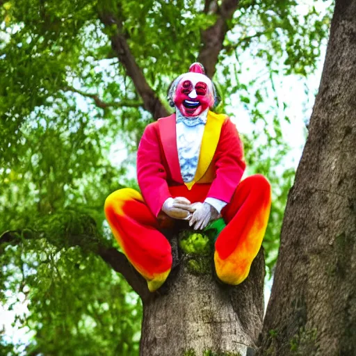 Prompt: clown sitting on a tree