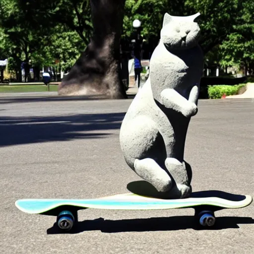 Prompt: statue of a cat riding a skateboard