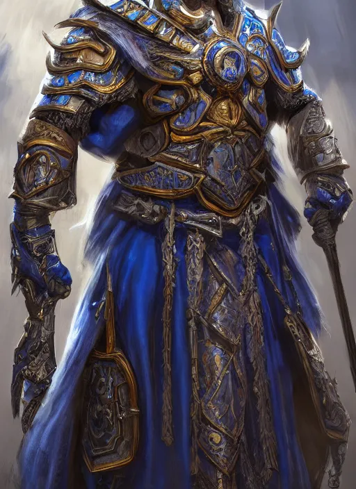 Image similar to concept art, full body portrait of king sorcerers, ornate, Blue and silver, armor, robes, Hyperrealistic, 4K, Unreal Engine, Highly Detailed, Dramatic Lighting, Beautiful