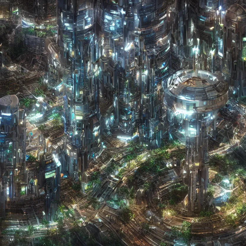 Image similar to highly detailed arcology city in a utopian future, digital art, cinematic shot