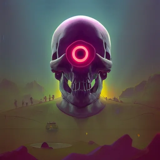 Prompt: A profile of a symmetrical skull Simon Stalenhag, Trending on Artstation, 8K