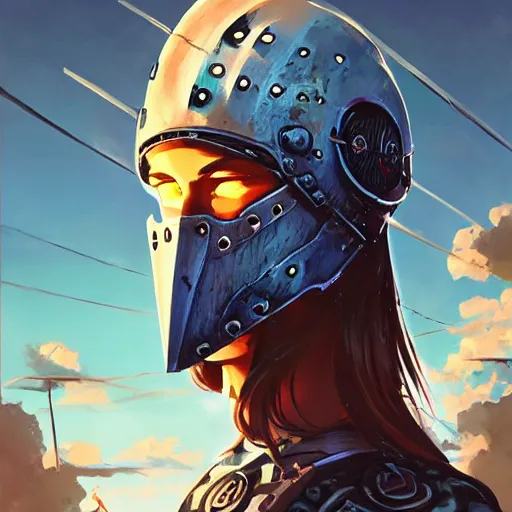 Image similar to cyberpunk viking helmet mask warrior goddess robot ninja fantasy, art gta 5 cover, official fanart behance hd artstation by jesper ejsing, by rhads, makoto shinkai and lois van baarle, ilya kuvshinov, ossdraws