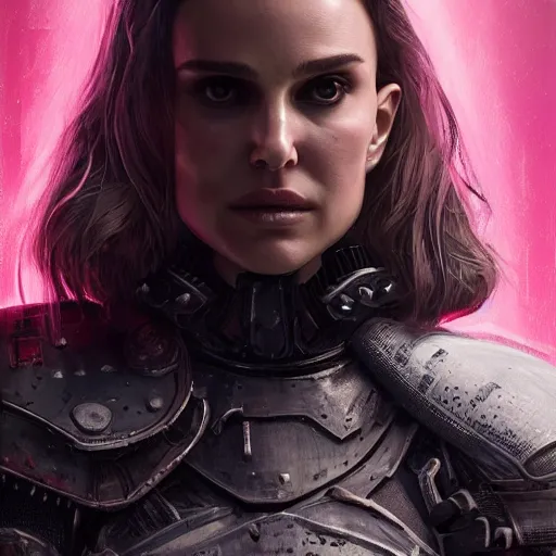 Image similar to natalie portman portrait, dystopia core, apocalyptic, armor, warrior, dramatic, sharp focus, fiction, neon, fantasy, hyper detailed, digital art, trending in artstation, cinematic lighting, studio quality, smooth render, unreal engine 5 rendered, octane rendered, art style and nixeu and wlop and krenz cushart