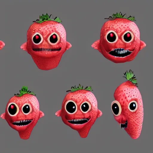 Prompt: strawberry creature with multiple eyes concept art
