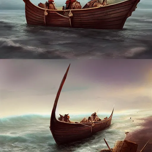 Prompt: viking, viking boat, seaside, digital art, irina french, heraldo ortega, mandy jurgens, golden ratio, art canvas, award winning, masterpiece trending on artstation 8 k 1 5 0 mpx