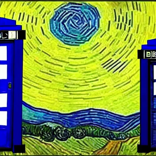 Image similar to the tardis painted by van gogh