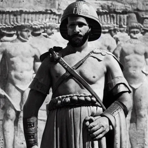 Image similar to photograph of a roman soldier in front of his army, ancient rome, photograph