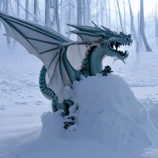 Prompt: a dragon made of snow and ice