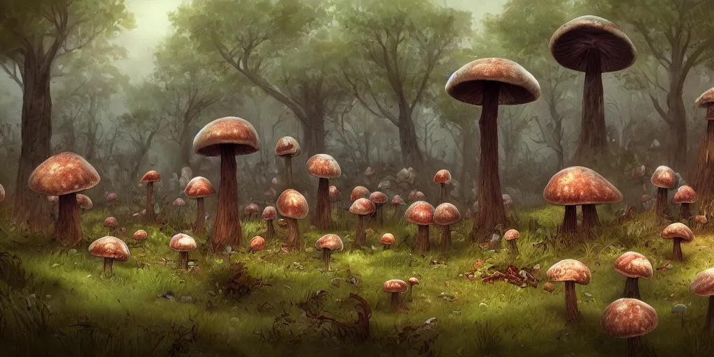 Image similar to mushroom fungus forest village, trending on artstation