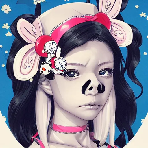 Image similar to anime manga skull portrait young woman skeleton, bikini, hello kitty, Disney , highly detailed, digital art, art by JC Leyendecker and sachin teng