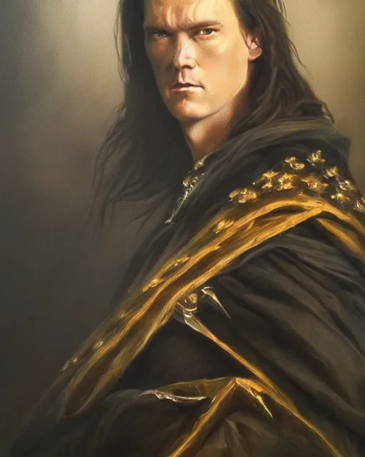 Image similar to a beautiful portrait of fingolfin, dramatic art chiaroscuro lighting, rules of compostion, great creative ideas, highly detailes dark oil painting, insanely realistic