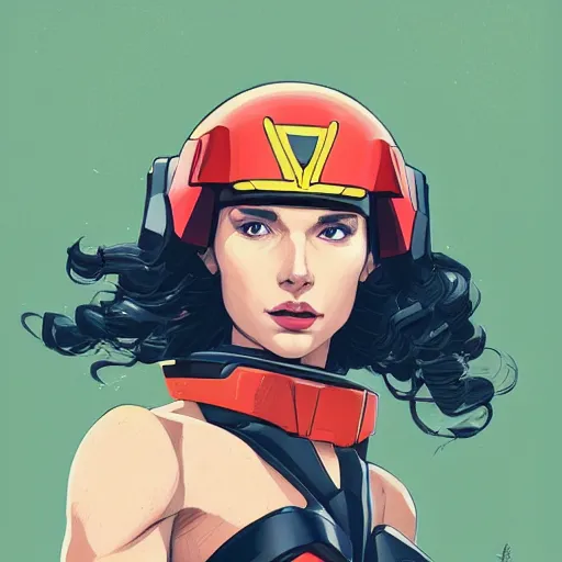 Prompt: a portrait of a stunning beautiful elite gal gadot gundam pilot, with an intricate, detailed, urban inspired hiphop afro futuristic helmet, vector behance hd jesper ejsing, rhads, makoto shinkai, lois van baarle, ilya kuvshinov, rossdraws, hd, 3 2 k, ilya kuvshinov, gustav klimt