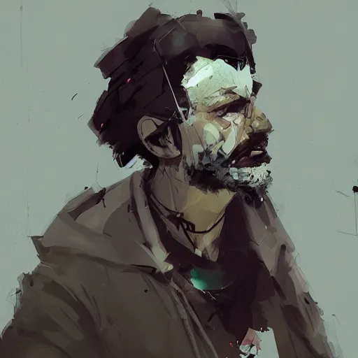 Image similar to human male character portrait, by Ismail Inceoglu, black hair, beard, scars, dark eyes, shabby clothes, art, dungeons and dragons, digital art