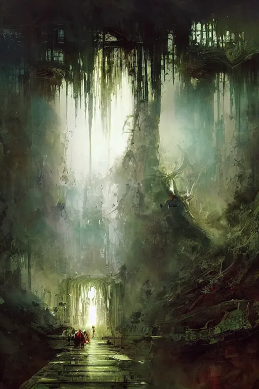 Prompt: the path of righteousness leads to the palace of wisdom, by ryohei hase, by john berkey, by jakub rozalski, by john martin