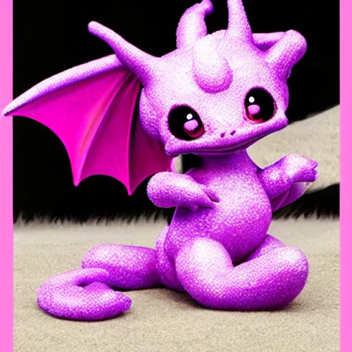 Prompt: adorable baby dragon, the dragon is purple and glittery, big eyes, cgi, ethereal fairytale, kawaii