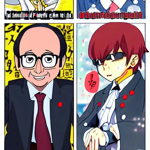 Image similar to francois hollande as a cute manga hero, anime, japan