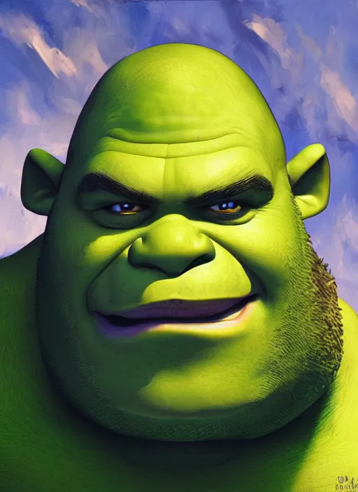 Prompt: oil painting shrek as thrall from world of warcraft, artstation, shrek, epic, dramatic,