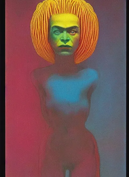 Prompt: colorful chromatic abberation, 9 0 s toy commercial, photo from the 7 0 s, polaroid photo of all of the world's knowledge in one brain, by zdzislaw beksinski by frida kahlo,