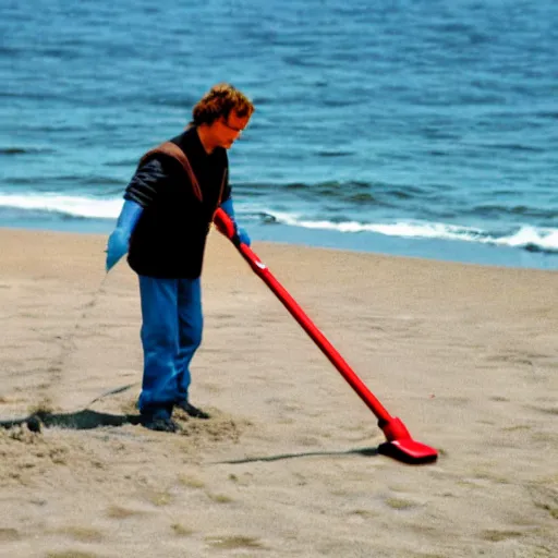 Image similar to anakin skywalker vacuuming the beach to remove sand