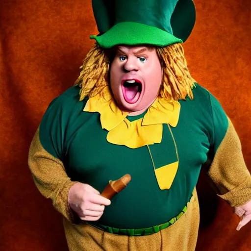 Image similar to snl chris farley as the cowardly lion of oz, studio poster photography, trending on artstation, featured on deviantart, award winning costume