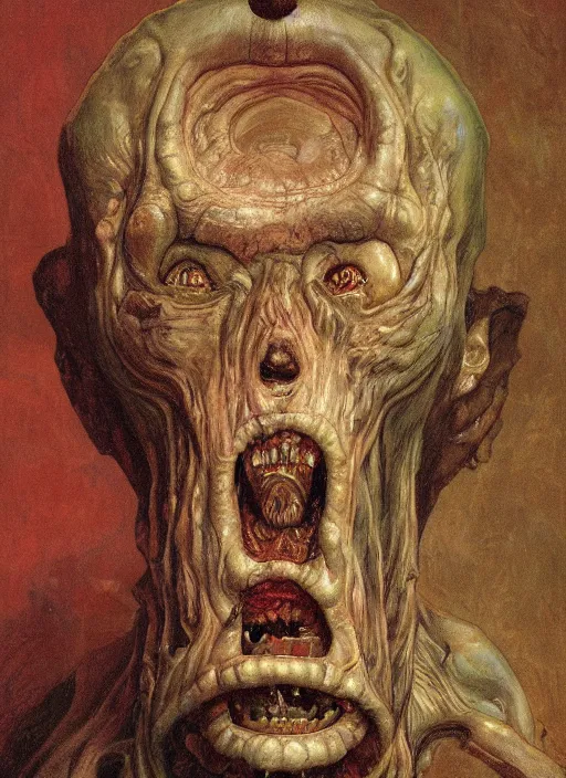 Image similar to upper body and head portrait of semi-human shoggoth in victorian living room, by lawrence alma-tadema and zdzislaw beksinski and norman rockwell and jack kirby and tom lovell and greg staples, artstation creature art