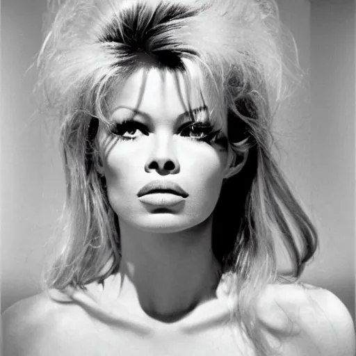 Image similar to Brigitte Bardot in a futuristic apartment, portrait, 35mm film, by David Bailey, Mariko Mori, Richard Avedon