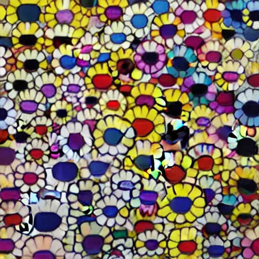 Image similar to silhouette of head exploding into flowers, bright colors, Takashi Murakami, Minimalist,