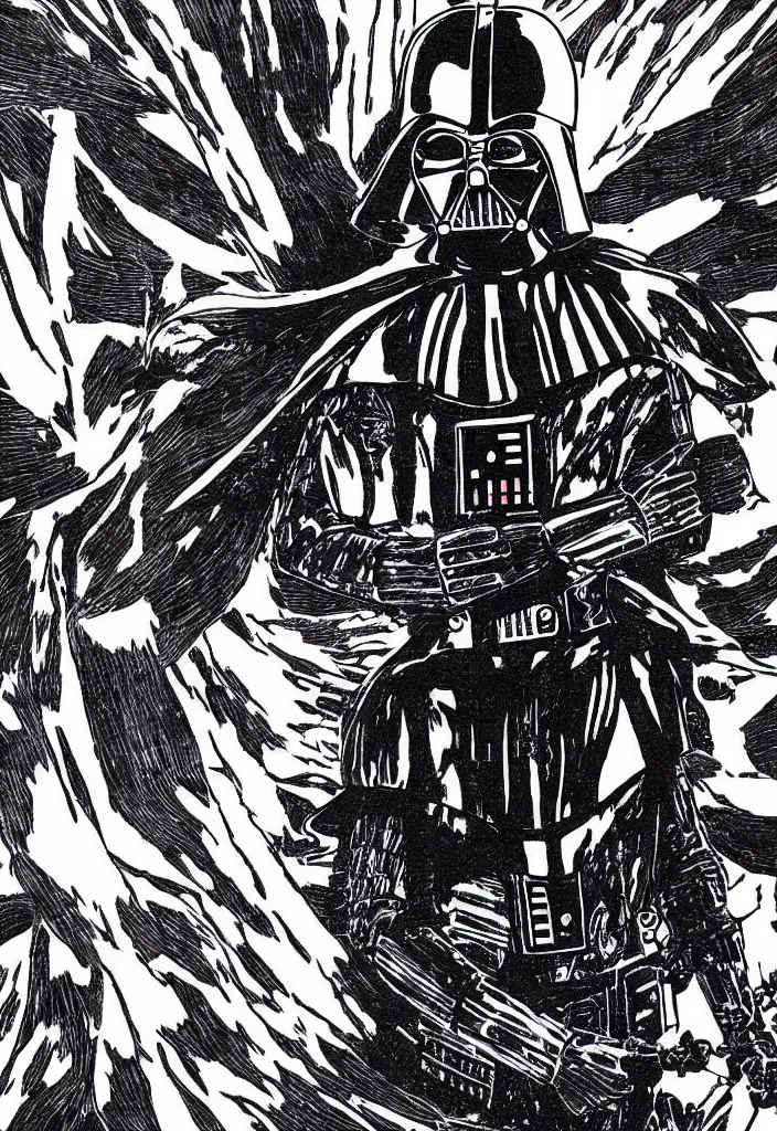 Prompt: portrait of darth vader, by junji ito