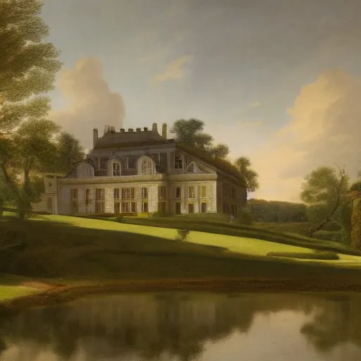 Image similar to a large serene beautiful matte painting of a quaint english country mansion, by asher brown durand and george ault, featured on artstation