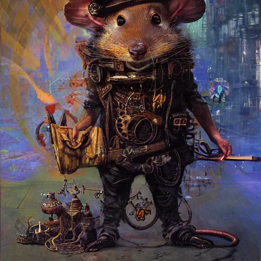 Image similar to steampunk rat, acid, 303, psychedelic, by ruan jia