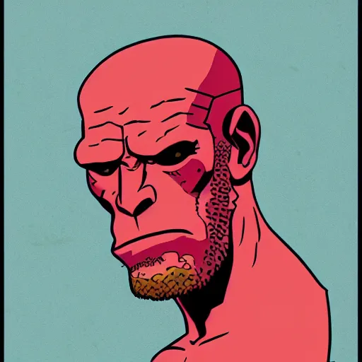 Prompt: Ron Perlman as hellboy, medium portrait, by mike mignola, frank miller, tim sale flat colors, chiaroscuro, 8k, hd, high resolution print
