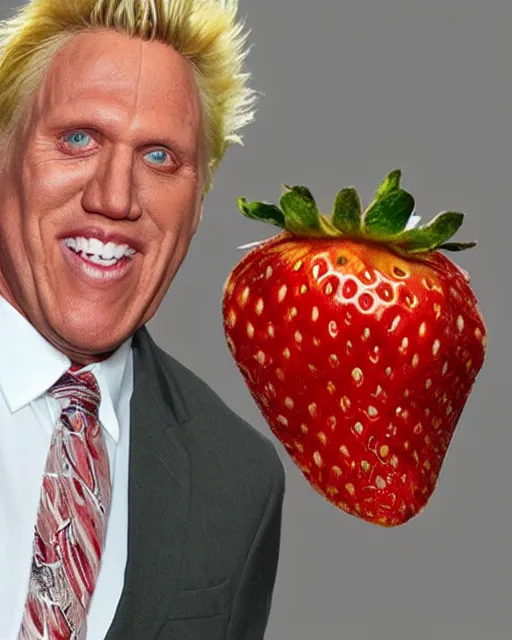 Image similar to gary busey merged with a strawberry