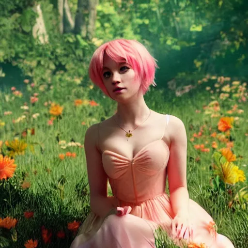 Prompt: Peach as a pixie dream girl in an A24 film aesthetic!!!