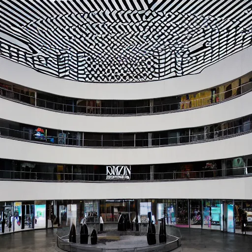 Image similar to a shopping mall designed by Victor Vasarely