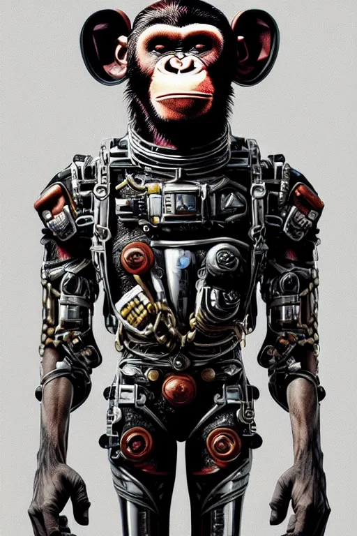 Image similar to a portrait of a muscular anthropomorphic cyberpunk chimp in spacesuit armor with ensignia on chest plate by sandra chevrier, by jon foster, detailed render, post - processing, extremely hyperdetailed, intricate, epic composition, cybernetics, 4 k realistic, cryengine, realistic shaded lighting, sharp focus, masterpiece, by enki bilal