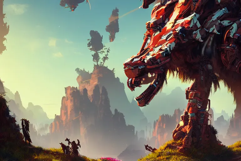 Image similar to bristleback machine creature robot of horizon forbidden west horizon zero dawn radiating a glowing aura global illumination ray tracing hdr fanart arstation by ian pesty and alena aenami artworks in 4 k