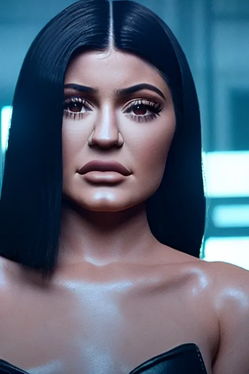Image similar to Live Action Still of kylie jenner in the movie bladerunner 2049, real life, hyperrealistic, ultra realistic, realistic, highly detailed, epic, HD quality, 8k resolution, full-shot, film still