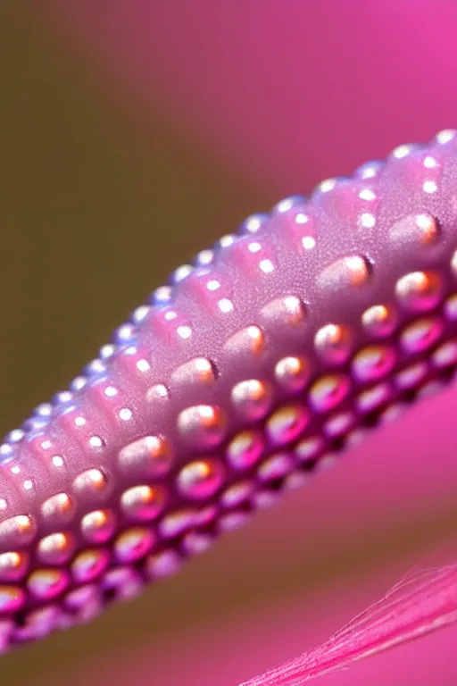 Image similar to high quality close-up photo pearlescent caterpillar! gorgeous highly detailed david ligare elson peter cinematic pink lighting high quality low angle hd 8k sharp shallow depth of field