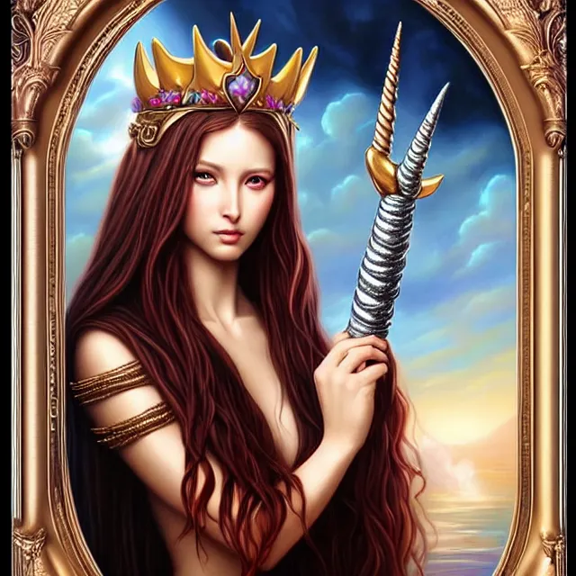 Image similar to beautiful!! unicorn queen artgerm anne stokes highly detailed 8 k hdr smooth sharp focus high resolution award - winning photo photorealistic