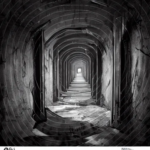 Image similar to a terrifying dark hallway with many doors and many stairs, impending doom, horror, Mc Escher architecture, epic composition, anime key visual