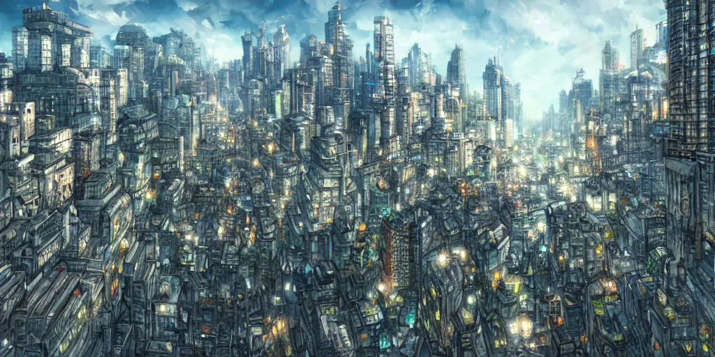 Prompt: city landscape, beautiful, artstation trending, deviantart, highly detailed, focus, smooth, by hirohiko araki, yoshitaka amano