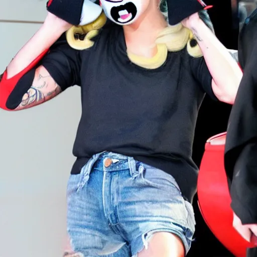 Image similar to lady gaga wearing a super mario hat