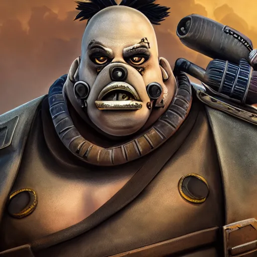 Prompt: roadhog from overwatch as immortan joe from mad max fury road, 4k, high detail, high-resolution photograph, professional photography, ultra-detail