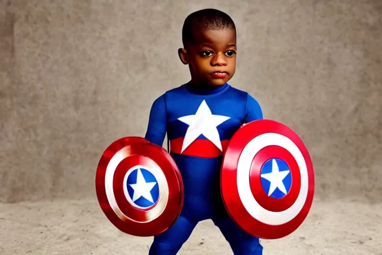 Image similar to photo of vinicius jr wearing captain america's outfit, photography, filmic, cinematic, glamor shot