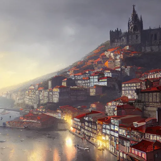 Prompt: the city of porto in portugal, dreamy landscape, darek zabrocki, karlkka, trending on artstation, 8 k