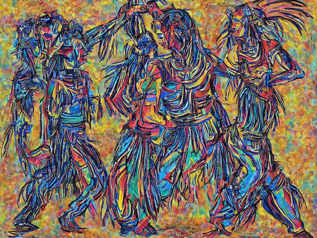 Image similar to surreal, tribal dance, art by mark fredrickson