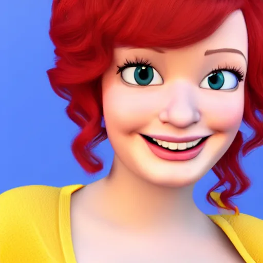 Image similar to Christina Hendricks as Disney Pixar character, 3d render, 4k,