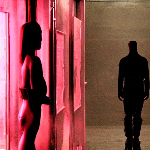 Image similar to the backrooms are empty, there is a lone replicant standing off in the distance